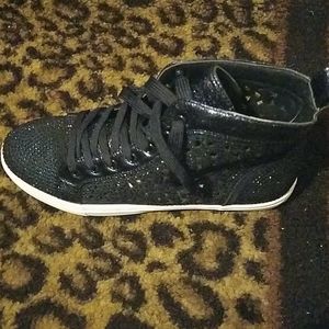 Rhinestone covered faux seude high top shoes